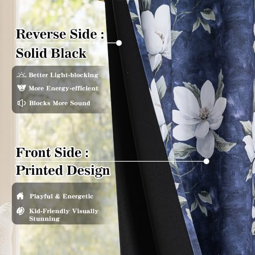 Image of MYSKY HOME Floral 95% Blackout Curtains 84 Inches Long 2 Panels Purple | Living /Dining Room Bedroom, Thermal Insulated Light Blocking Grommet Window Drapes, White Flower Pattern, 52 inchW Each Panel