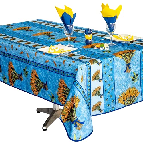 Nappe Provençale Rectangle Anti-tâche 150 x 300 cm Bouquet De Blé Bleu