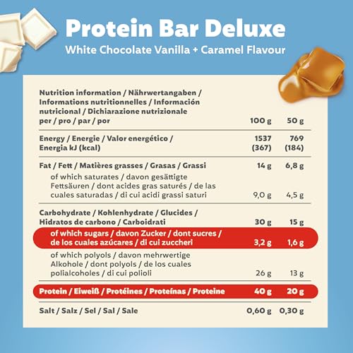 Premier Protein - Protein Bar Deluxe 40% - White Chocolate Vanilla - 12x50g - Low sugar - Low Carb - palmölfrei