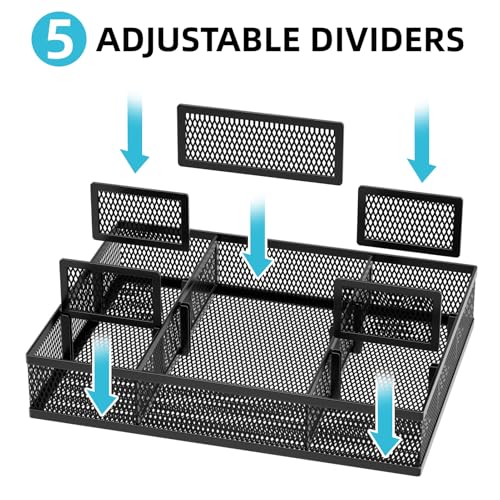 Marbrasse 2 Pack Desk Drawer Organizer, Mesh Drawer Organizer Tray with 8 Adjustable Compartments, Desk Organizers and Accessories, 5 Dividers Drawer for Office Supplies, Makeup & Vanity (Black) - Image 4