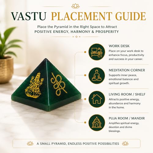 Image of Green Aventurine Pyramid with Shri Yantra, Laxmi, Zibu Coin & Money Magnet Symbols | Crystal Energy Pyramid for Wealth Enhancement, Prosperity, Financial Growth, Reiki Healing, Vastu & Feng Shui