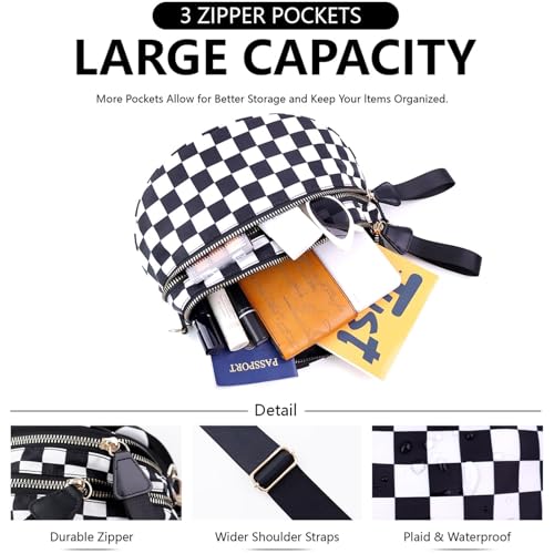 Emafy Crossbody Bags for Women, Black And White Checkered Crossbody Bag for Women, Spacious Checkered Purse Fanny Pack3