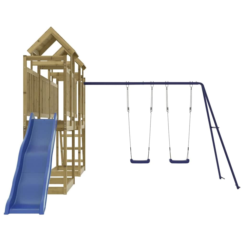 Spielturm aus imprägniertem Kiefernholz mit Rutsche Schaukel und Sandkasten für Kinder Garten Outdoor Spielplatz Kinderhaus Kinderspielgerät mit Klettergerüst Seilring Zubehör