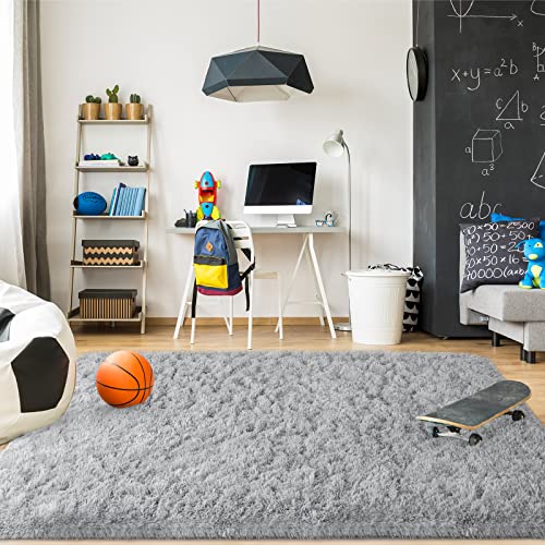 Merelax Soft Modern Indoor Shaggy Area Rug for Bedroom Livingroom Dorm Kids Room Home Decorative, Non-Slip Plush Fluffy Furry Fur Rugs Comfy Nursery Accent Floor Carpet 3x5 Feet, Grey.