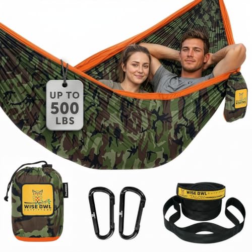 Image of Wise Owl Outfitters Camping Hammock - 500lbs Portable Hammock with Tree Straps - Travel, Backpacking, Hiking, Outdoors Camping Gear - Double