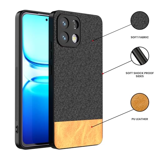 Image of Kapa Soft Fabric & Leather Hybrid Protective Back Cover for Oppo K13 5G | Shockproof Slim Hard Anti Slip Back Case (Black,Brown)