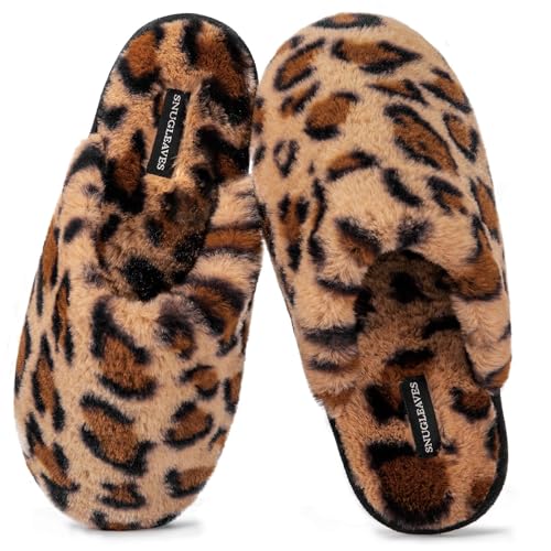 Snug Leaves Women’s Fuzzy Scuff Slippers Soft Comfy Memory Foam Non-slip Indoor House Shoes
