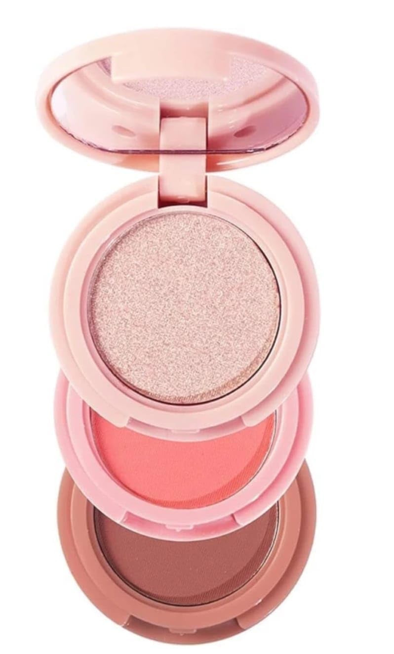 GlamBox Blush & Highlighter Palette | 3 Shade Face Makeup Palette with Shimmer Finish | Peach, Pink & Golden Glow | Blendable Powder for Natural Radiance | Lightweight Compact Makeup Kit for Women-image-27
