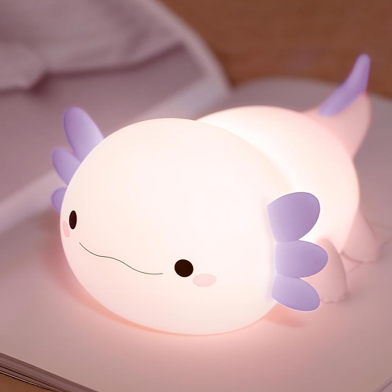 Axolotl Night Light for Kids,Cute Purple Axolotl Lamp ,LED Squishy Nursery Nightlight, Soft Silicone Novelty Animal Bedside Touch Lamp, Room Decor,