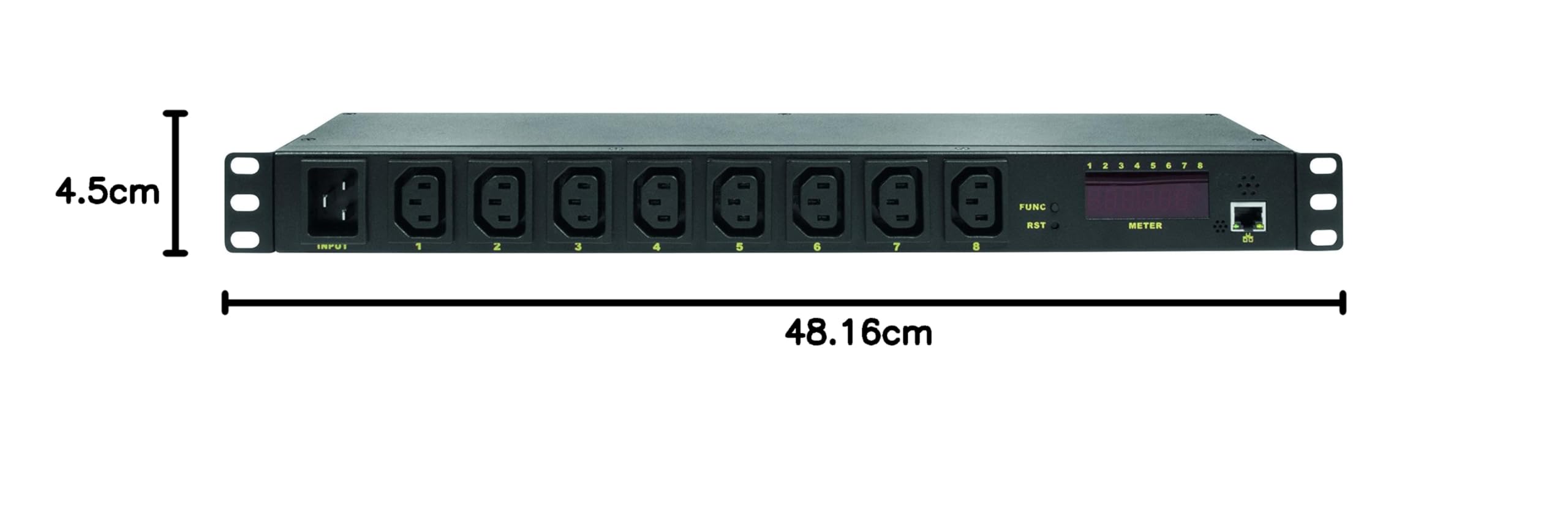 LogiLink Professional PDU8P01 Hochwertige IP "19" Steckdosenleiste 8-fach mit Schalt-, Mess/Warnfunktion, Temperatur und Feuchtigkeitssensor Schwarz
