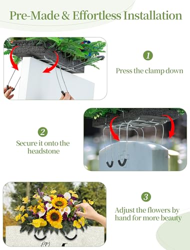 Headstone Flower Saddle for Cemetery: Rose Sunflower Artificial Cemetery Saddles for Headstones - Grave Decorations image 6