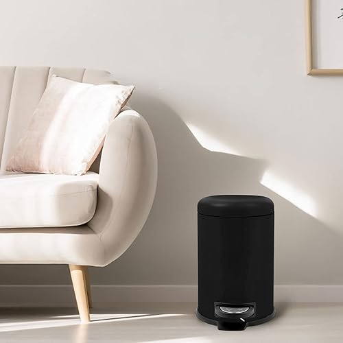 Miniatura 6 de Cubo de basura pequeño con pedal de pie, cubo de basura de baño de 0.8 galones con tapa de cierre suave, cubo de basura redondo de acero inoxidable