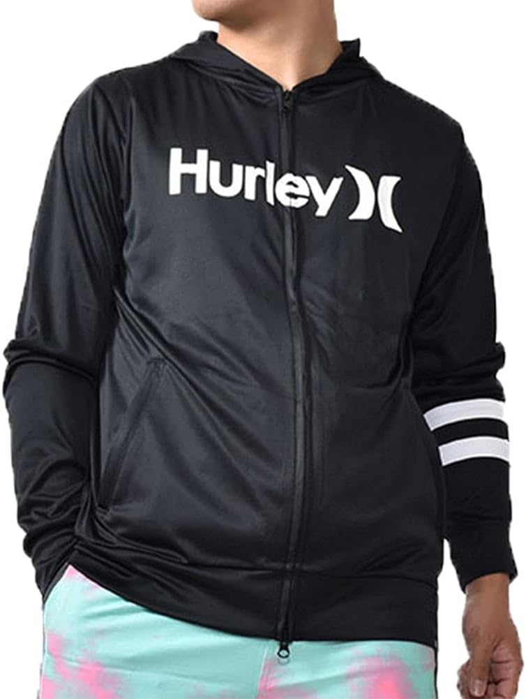 [ハーレー] HURLEY ラッシュガード 長袖 パーカー ジップ ONE AND ONLY MRG2100001-BLK ブラック UVカット 水陸両用 紫外線対策 UPF50+ （ブラック/Ｍ/Men's）