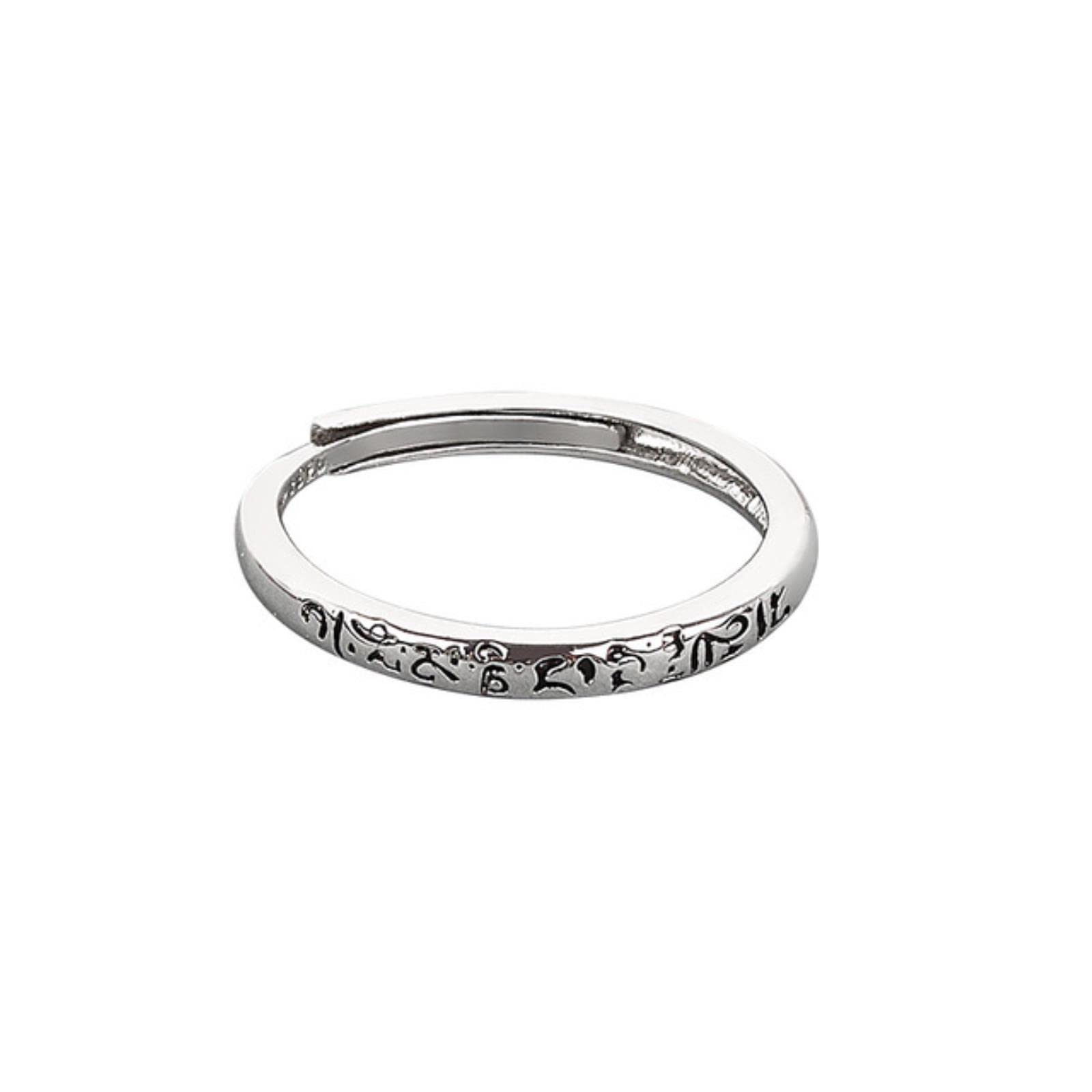 Stang Women's Silver Heart Sutra Ring Niche Design Sense Retro Old Sanskrit Six-Character Mantra Open Ring