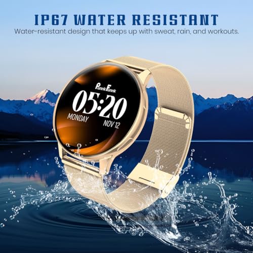 Image of PunnkFunnk Active 5 Smart Watch with 1.3 inch AMOLED HD Display | Bluetooth Calling, AI Voice Assistant, 100+ Sports Modes, Heart Rate & SPO₂ Tracking, IP68 Waterproof for Men & Women- (Millanese Gold)