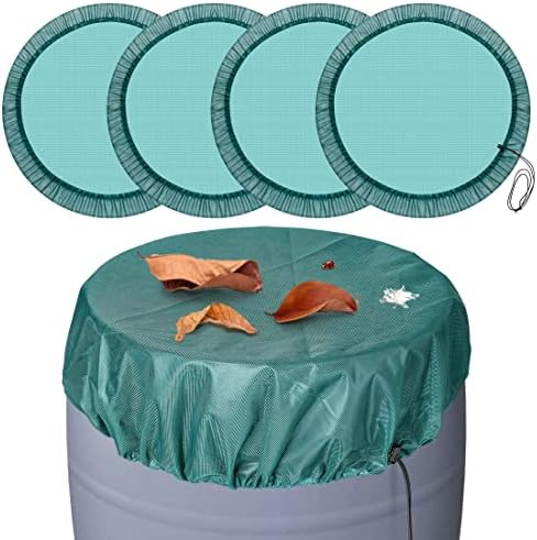 4 Pcs Green Mesh Cover for Rain Barrel, Rain Water Collection Barrel Net Cover with Elastic Drawstring Rain Bucket Screen Cover, Prevent Mosquitoes, Leaves and Debris