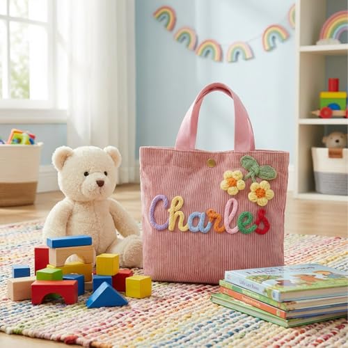 Bolsa Tote de Pana Personalizada con Flor 3D miniatura 3