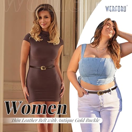 WERFORU Women’s Leather Belt with Gold Buckle Thin Belts for Women Fashion Waist Belts for Jeans Pants3