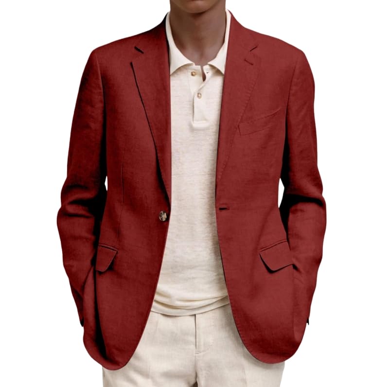 HUIANGLIYG Blazer Homme en Lin Veste Légère et Respirante Veston Décontractée D’Été Veste Sport Un Bouton avec Poches pour Mariage Affaires Vacances...