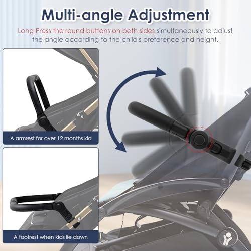 Image of Stroller Bumper Bar Angle Adjustable Armrest Stroller Handle Stroller Bar Removable Stroller Crossbar for Bbz Yoyo, Yoyo 2, Yoyo+, Black PU Leather (Lock Size Range: 0.59~1.57in)