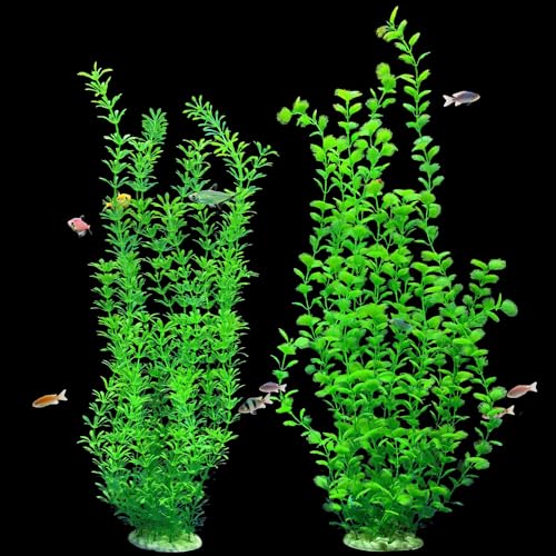 SIYIPURR 23.6 Inch Tall Aquarium Plants – Large Lifelike Artificial Fish Tank Decorations, Fish Tank Plants Plastic?Adjustable Length, Durable & Safe for Freshwater/Saltwater Aquariums (2 Pcs)