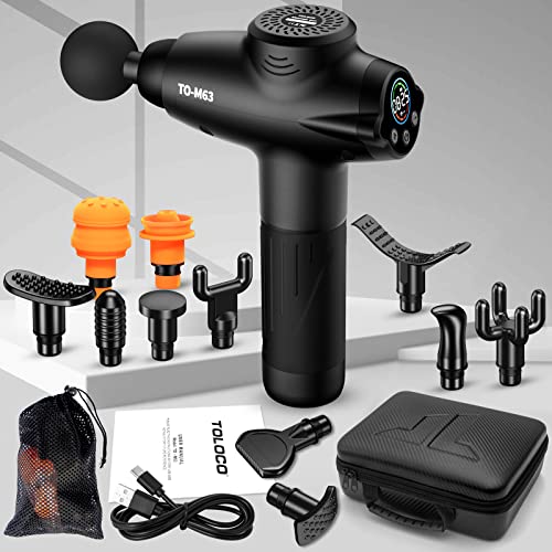 Toloco Massage Gun, Muscle Massager Compact Deep Tissue Treatment For Any Athlete, Portable Carry Case And 12 Interchangeable Heads Best Gift For Family And Friends, Black #TOP6