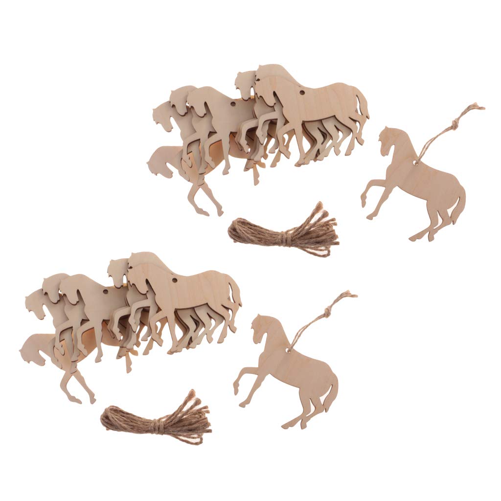 20 Pieces Natural Wooden Horse Cutouts Wood Animal Shapes with Twine for Hanging Decoration DIY Handicrafts