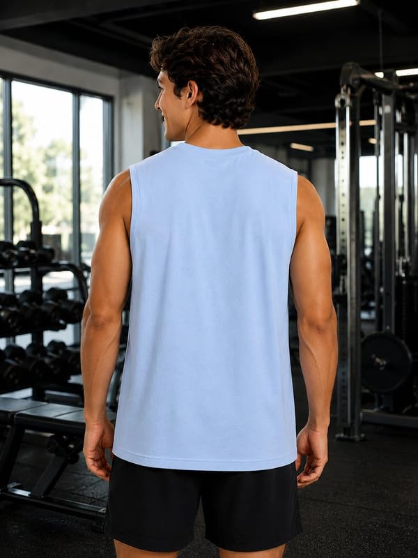 Image of O3e Boston 23 Men Sleeveless Gym Vest Tank Top | Cotton Blend Sports T-Shirt for Workout Running Training, Gym & Casual | Breathable Regular Fit Athletic Muscle Tee
