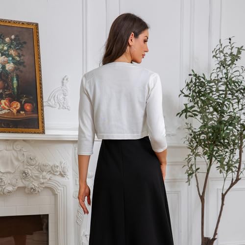 Women's Cropped 3/4 Sleeve Knit Cardigan - Open Front Bolero Shrug3