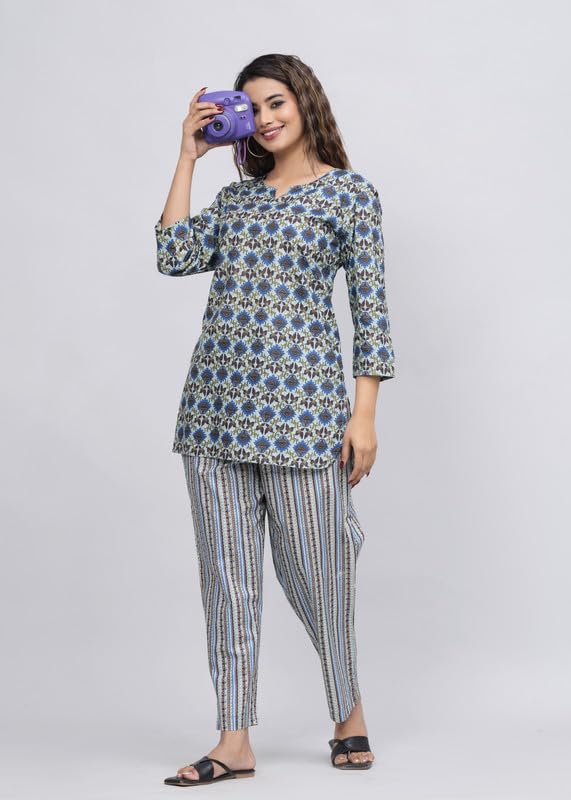 Image of Cotton Printed Night Suit for Women's Shirt and Pyjama Set Sleep wear Set for Womens and Girls