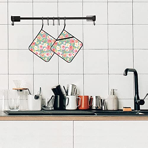 Vintage Rose Flower Pot Holders Set Of 2 Kitchen Heat Resistant Potholder For Microwave Cooking Baking Oven End Dishes And Bbq #TOP4