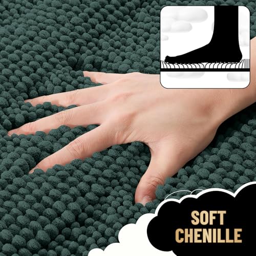 Image of OLANLY Thick Bathroom Runner Rugs 44x24, Extra Absorbent Chenille Striped Bath Rugs, Rubber Backing, Machine Wash, Long Bath Mats for Bathroom, Tub and Shower, Home Decor Accessories, Blackish Green