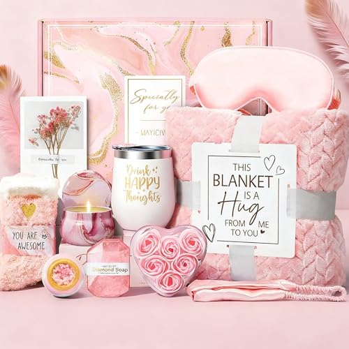 Luxury Pink Birthday Gift Box for Best Friend Birthday Gifts for Women, Cute Aesthetic Present Set for Daughter, Sister, Girlfriend, Wife Unique Gifts for Women Set 11pcs