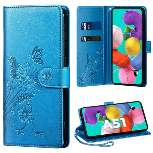 Handyhülle für Samsung Galaxy A51 Hülle Schutzhülle für Galaxy A51 PU Lederhülle Tasche Flip Case Kartensteckplätzen Klapphülle Kompatibel mit Samsung A51 Hülle Blau