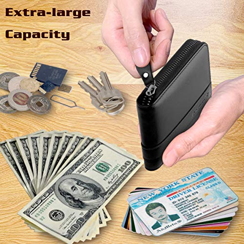 Admetus Men's Genuine Leather Short Zip-around Bifold Wallet