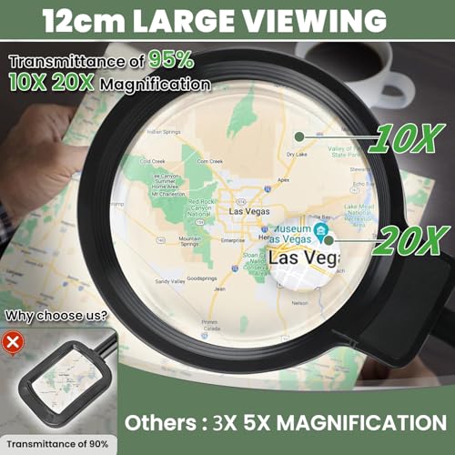 Floor Magnifying Glass With Light And Stand,10X/20X Magnifying Lamp, 72 Led Light With 3 Colour Temperatures And 10 Levels Adjustable Brightness, Magnifier With Light For Hobbies Crafts Reading - 2