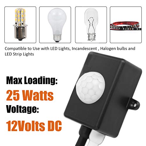 Facon Pir Motion Sensor Switch, Voltage: 12V Dc, Rv Light Sensor Switch, Compatible To Use With Led Lights, Strip Lights, Incandescent And Halogen Bulbs(Black) #TOP1