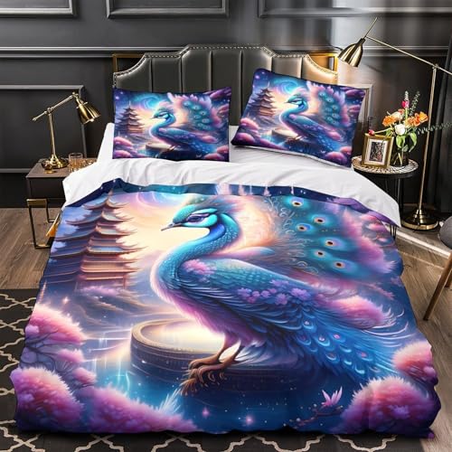 Housse de couette paon en microfibre 135x200 cm pour lit simple