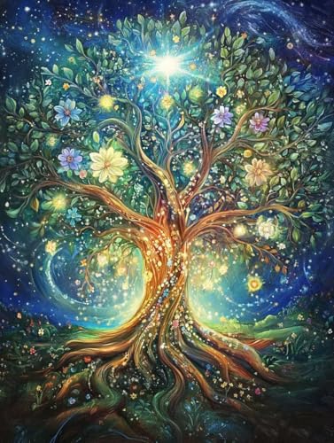 DIY Broderie Diamant Kit Complet Arbre de la Vie : Strass Point de Croix Géant pour Adulte 70x95cm