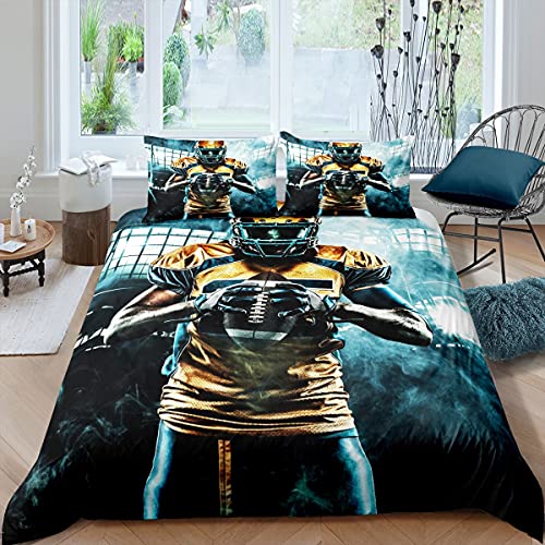 Erosebridal Football Boys Bedding Sets King, Kids Teens Sports Theme Comforter Cover Set Brown Ball Print Duvet Cover for Adult Youth Men American Football Print Bedroom Decoration, Zipper Closure