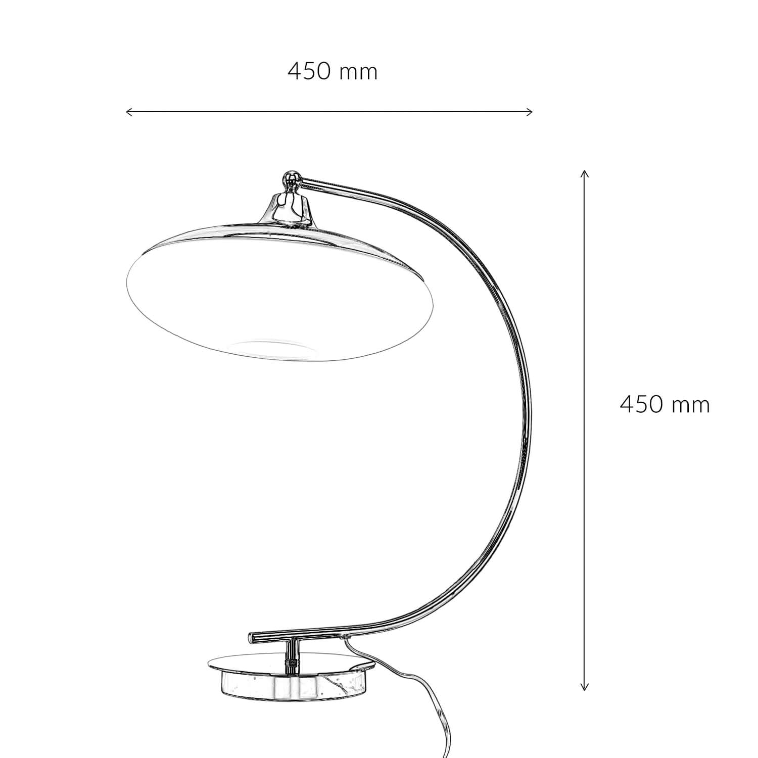 Licht-Erlebnisse Tischleuchte Design Chrom Glasschirm rund H: 45cm Schlafzimmer Büro E27 Tischlampe Schreibtisch Beleuchtung Kabel Stecker