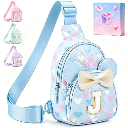 Birthday Gifts for Girls, Personalized Initial Pink Sling Bag for Kids, Custom Monogram Crossbody Fanny Pack Waist Bag Purse, Cute Adjustable Shoulder Bag for 3-12 Year Old Girls