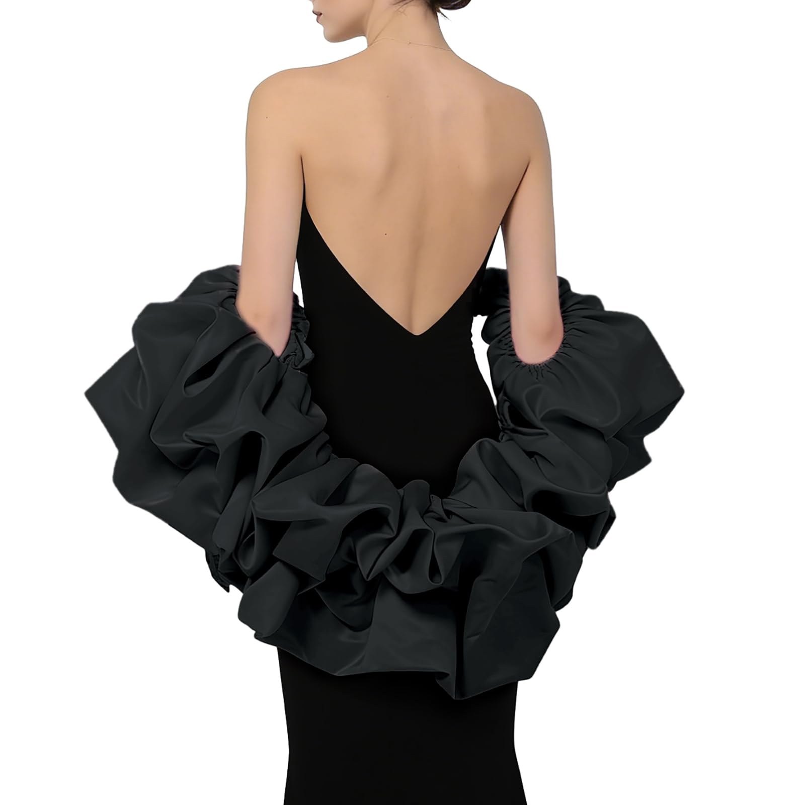 Mantello in raso con maniche a sbuffo scialle da sposa increspato bolero avvolgente per abito da sposa copertura up