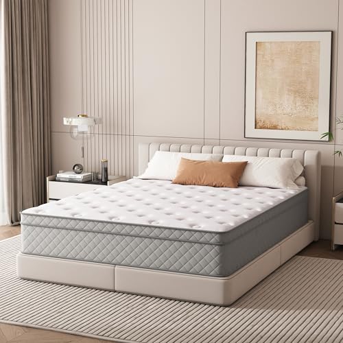 PurrJoys Queen Mattress, 12 Inch Cooling-Gel Memory Foam and Pocket Spring Hybrid Mattress, Queen Bed Mattress in a Box, CertiPUR-US Certified, Medium Firm, Queen Size Mattress