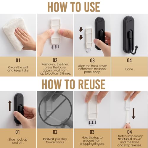 Image of TAILI Adhesive Large Hooks for Hanging, 4 Coat Hooks & 6 Strips, Black | Hold Up to 3.3 LBS, Heavy Duty No-Drill Removable Large Wall Hanger for Towel, Backpack, Hat, Door,Kitchen Home Decor,