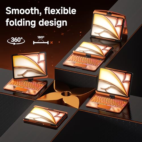 Image of Clear Wireless Keyboard Case for iPad Pro 13 Inch M5 /M4 2025 /2024 with Pencil Holder & Multi-Touch Trackpad, Visible PCB High-Tech Style, 3-Brightness & 7-Color Backlight, 360 Rotatable,Orange
