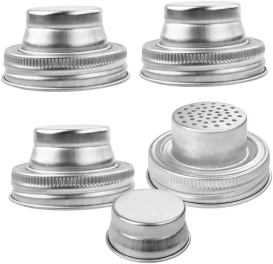2pcs Leakproof Stainless Steel Jar Covers Cocktail Shaker Lids for Mason Jars Strainer and Sifter Secure Fit Silver