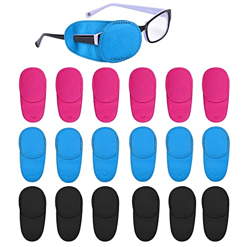 18pcs Cache Oeil Medical pour Lunettes Cache Oeil Enfant Orthoptique Réutilisable Cache Oeil tir sportif pour Couvrir l'Oeil Gauche Droit Améliorer Vision pour Amblyopia,Strabismus(Noir+Bleu+Rouge) Cover