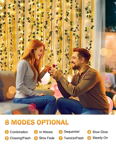 Brightown Solar Fairy Lights Outdoor, 33Ft Solar String Lights with Ivy, Plant Vine for Camping Outside Garden Yard Fence Wall