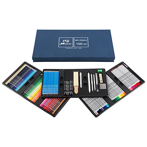 Madisi Art Kit 100 PCS - 36 Watercolor Pencils, 36 Colored Pencils, 28 Sketch Kit Art Set - Premium Art Supplies